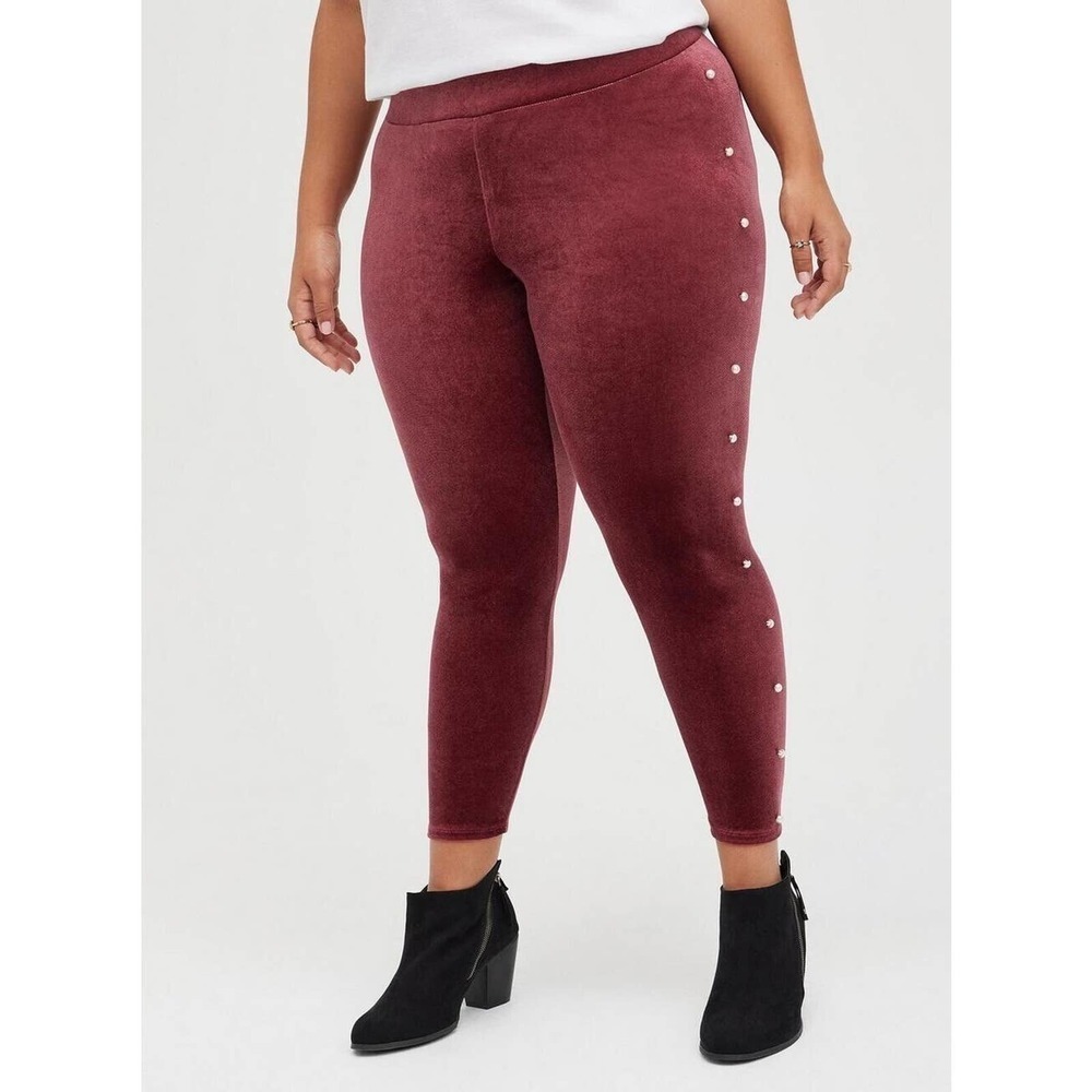 Torrid Womens Size 2X Platinum‎ Legging Velvet with Pearls Pull On Tapered